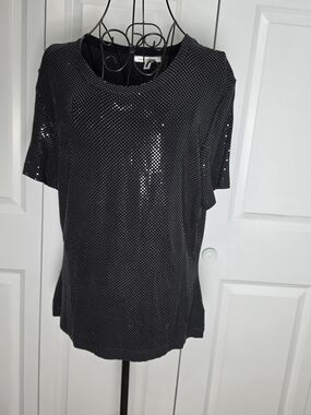 St John Caviar Black Sequin Shimmer Top XL